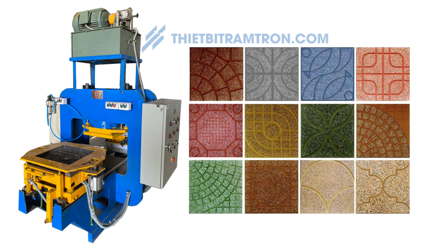 Máy ép và một số mẫu gạch terrazzo